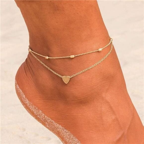 Layered Ankle Bracelets for Women 18K Gold Plated Dainty Fishbone Snake Chain - Picture 5 of 6
